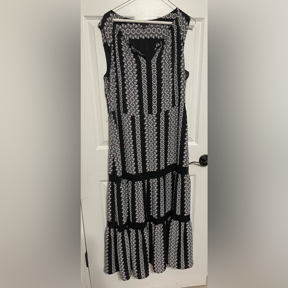 Talbots black and white boho maxi summer dress S12